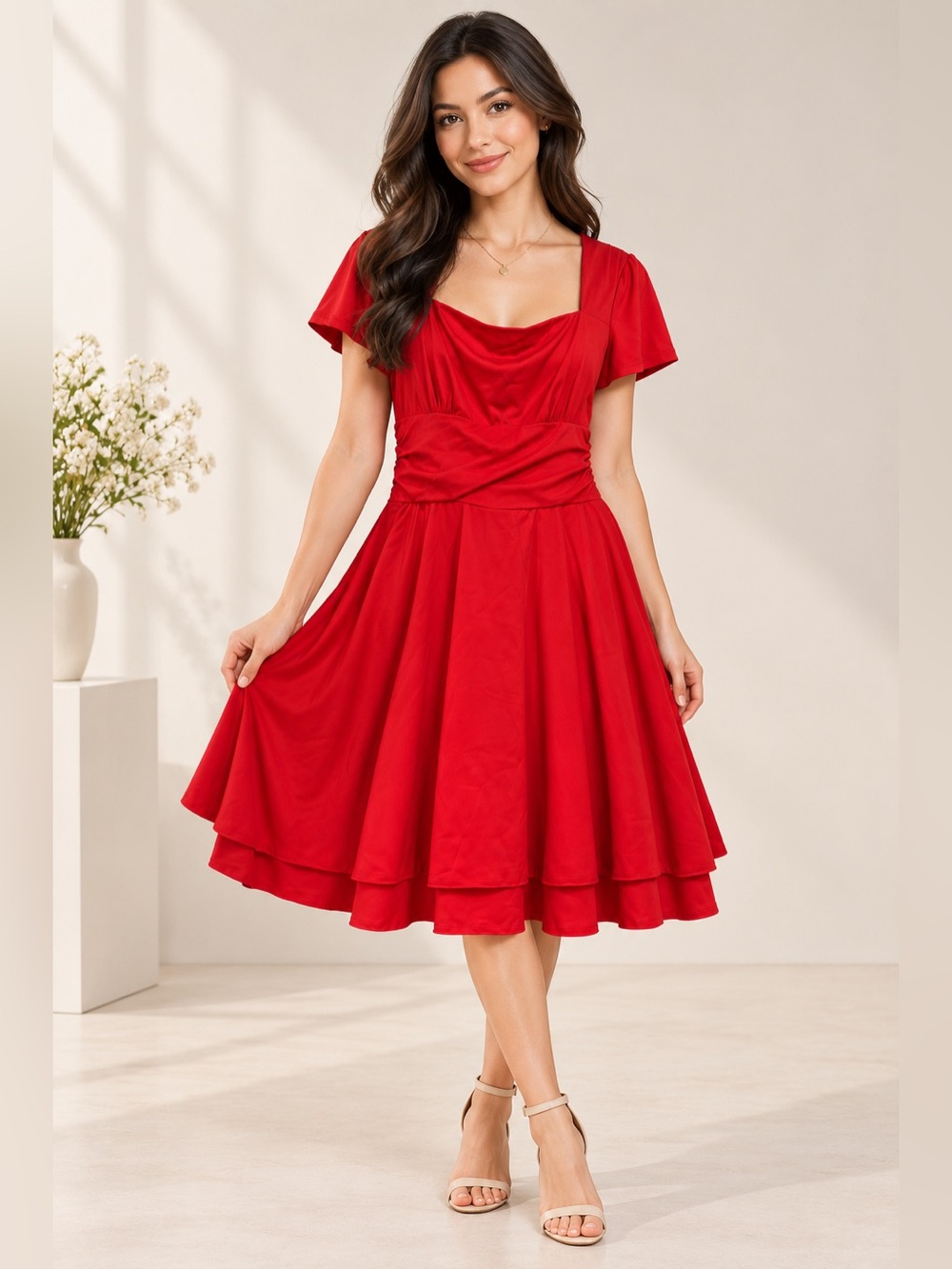 OYS Red Fit & Flare Midi Dress Women’s XL  NWT
